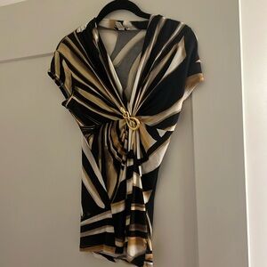 Vintage Cache tiger print tee with gold snake brooch